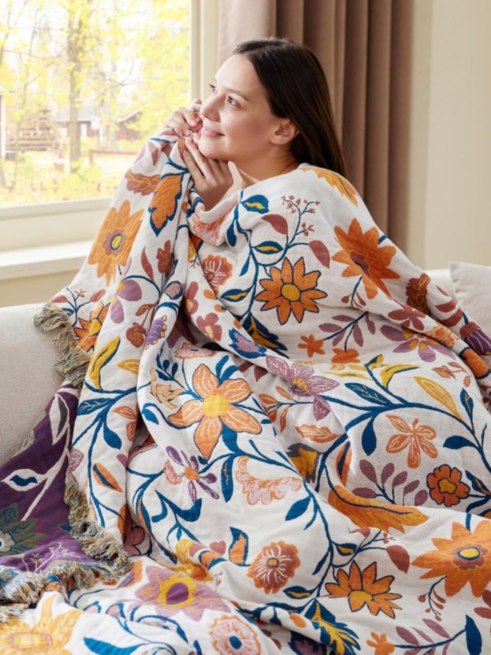 100% Cotton Boho Throw Blanket for Home Decor – Classic Farmhouse Quilt Bedding